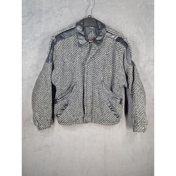 Vintage American Male Jacket Size Small Wool Blend Leather Gray Black - Picture 1 of 12